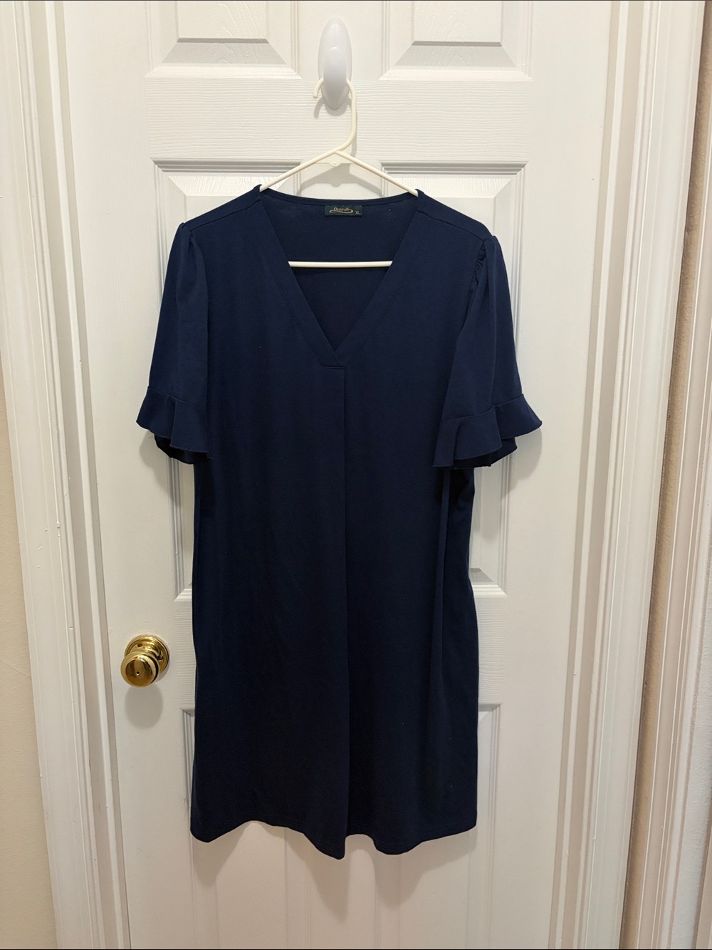 Amazon Navy Blue V-Neck Ruffle Sleeve Dress